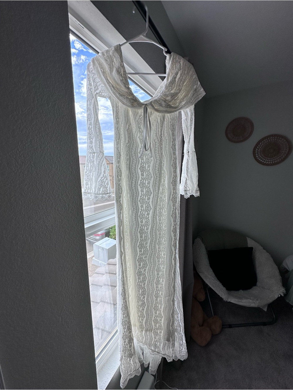 SHEIN Ivory Lace Long-Sleeve Maxi Dress